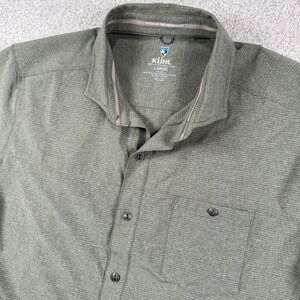 Kuhl Button Down Shirt Mens Large Green Tapered Fit Short Sleeve Pocket